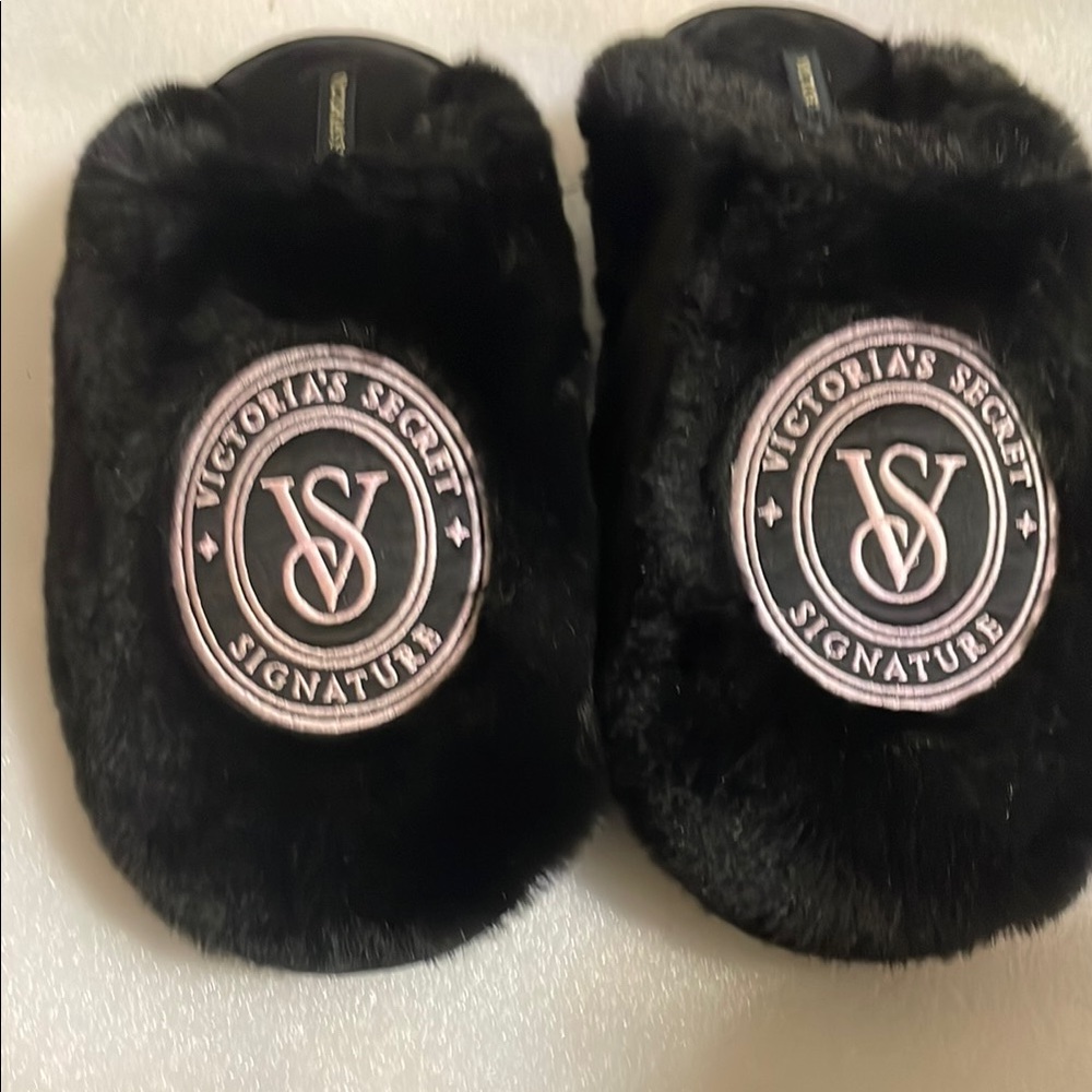 Victoria's Secret Black Plush Slippers